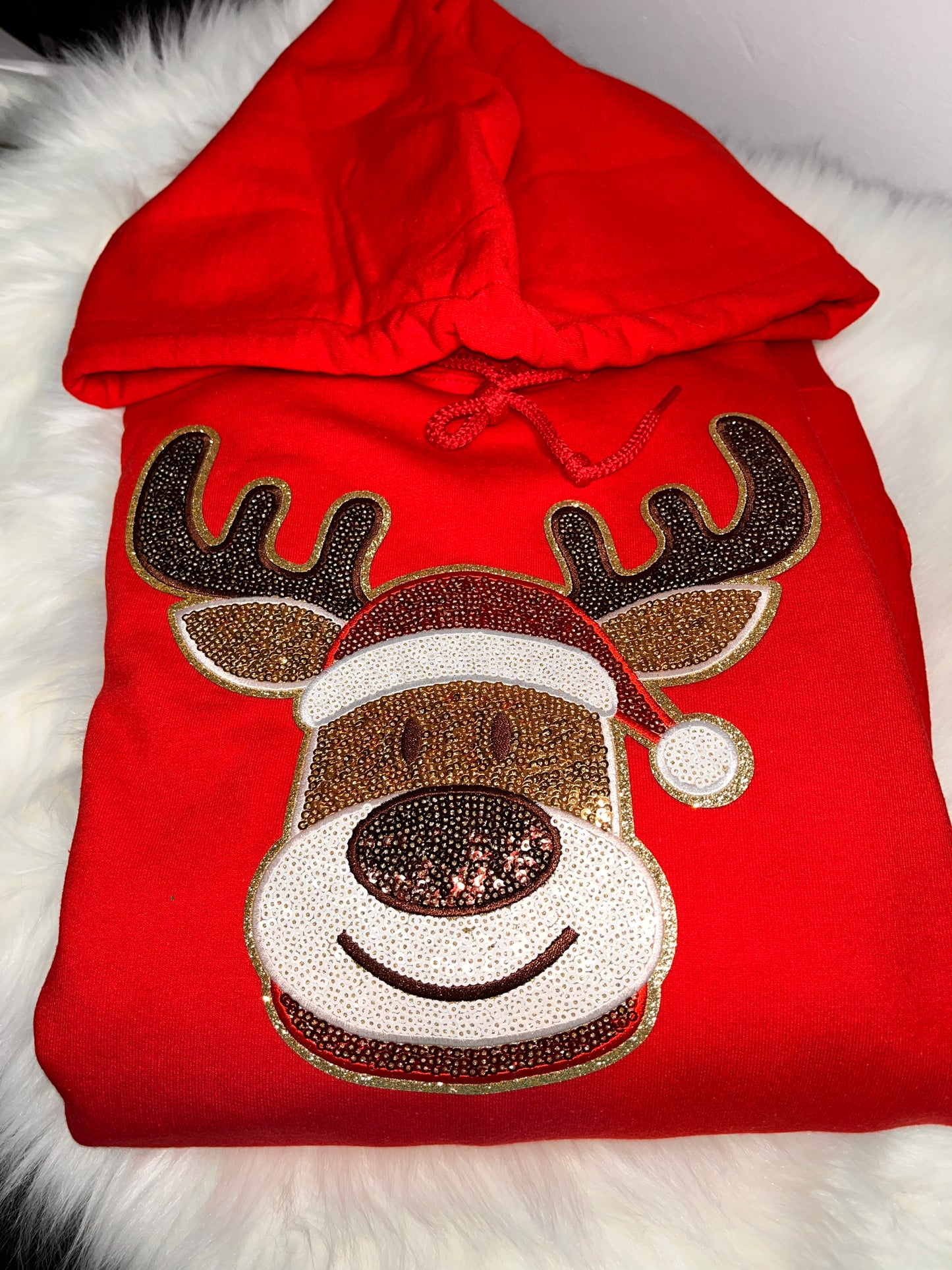 Red Sequence reindeer hoodie Large