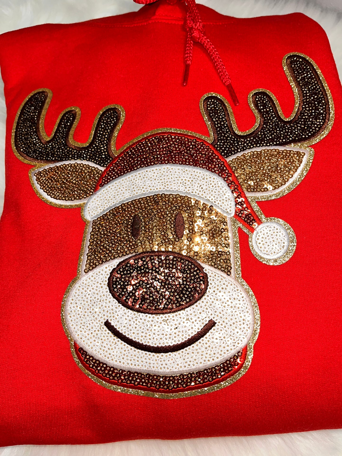 Red Sequence reindeer hoodie Large